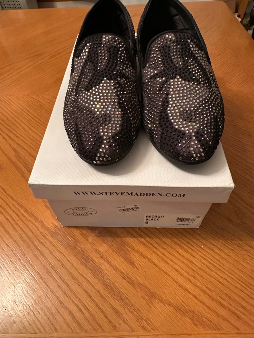 Steve Madden Black Crystal Slip-On Loafers